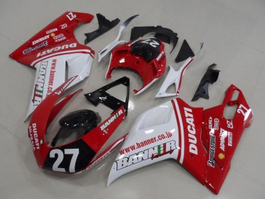 Descuento Carenados Moto Ducati 1098 2007-2014 - Blanco Rojo Negro Brillante Banner 27