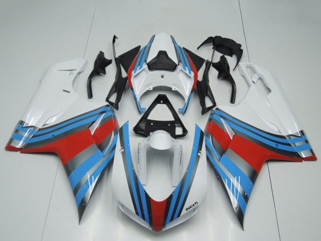 Descuento Carenados Moto Ducati 848 1098 1198 2007-2014 - Blanco Azul Rojo