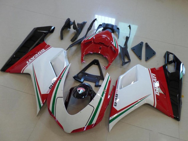 Descuento Carenado Moto Ducati 848 2007-2014 - Blanco Rojo Verde Negro Brillante