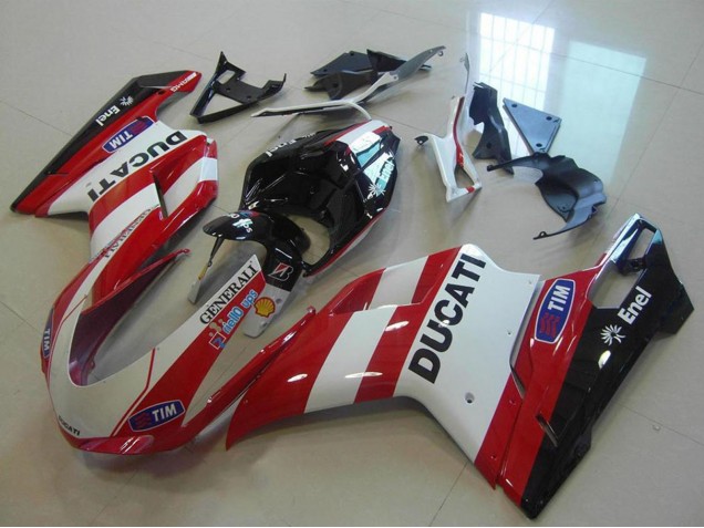 Descuento Carenados Moto Ducati 848 1098 1198 2007-2014 - Blanco Rojo Negro Generali Tim