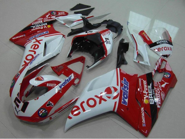 Descuento Carenado Moto Ducati 848 1098 1198 2007-2014 - Blanco Rojo Negro Brillante Valsir Xerox OEM Estilo 21