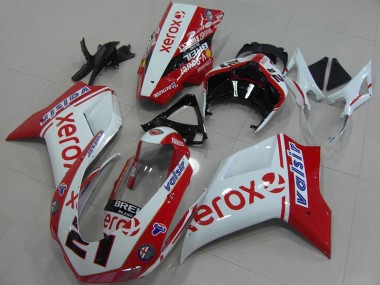 Descuento Carenados Moto Ducati 848 1098 1198 2007-2014 - Blanco Rojo Negro Brillante Valsir Xerox OEM Estilo 21
