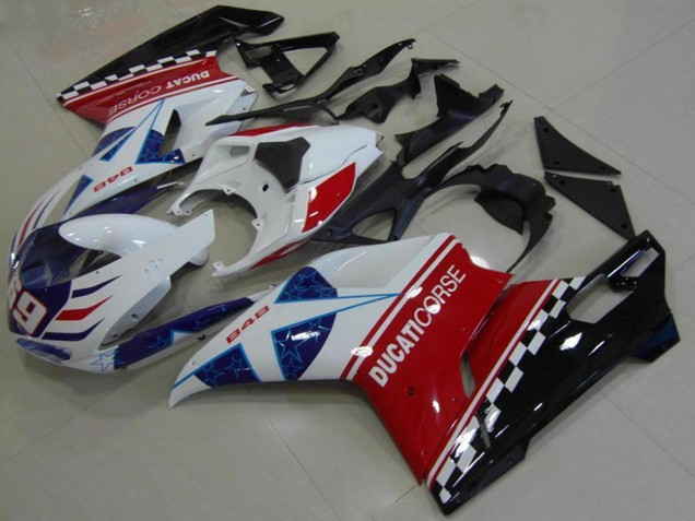 Descuento Carenado Moto Ducati 848 2007-2014 - Blanco Rojo Azul Negro Brillante Corse 69
