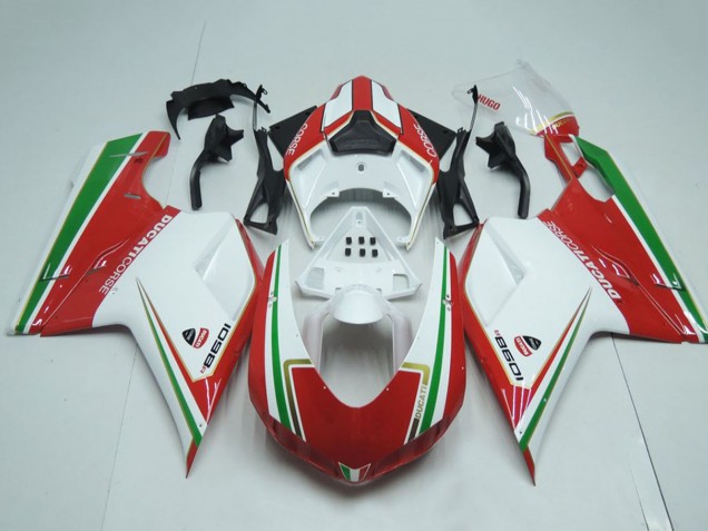 Descuento Carenados Moto Ducati 1098 2007-2014 - Blanco Rojo Verde Raya