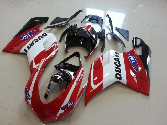 Descuento Carenados Moto Ducati 848 1098 1198 2007-2014 - Blanco Rojo Negro Brillante Tim