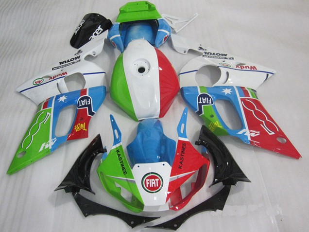 Descuento Carenados Moto Yamaha YZF R6 1998-2002 - Blanco Azul Verde Rojo Fiat Kastinee