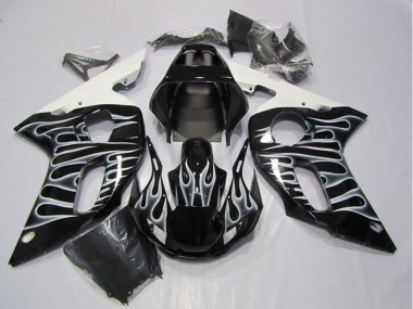 Descuento Carenados Moto Yamaha YZF R6 1998-2002 - Negro Brillante Blanco Llama