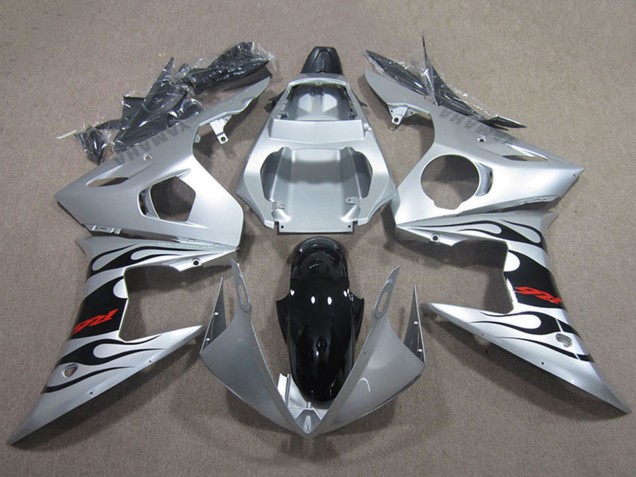Descuento Carenados Moto Yamaha YZF R6 2003-2004 - Plata Negro Brillante Llama