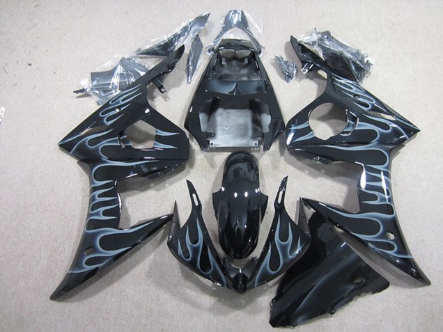 Descuento Carenados Moto Yamaha YZF R6 2003-2004 - Negro Brillante Plata Llama