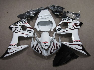 Descuento Carenados Moto Yamaha YZF R6 2003-2004 - Blanco Negro Brillante Llama Tiburón