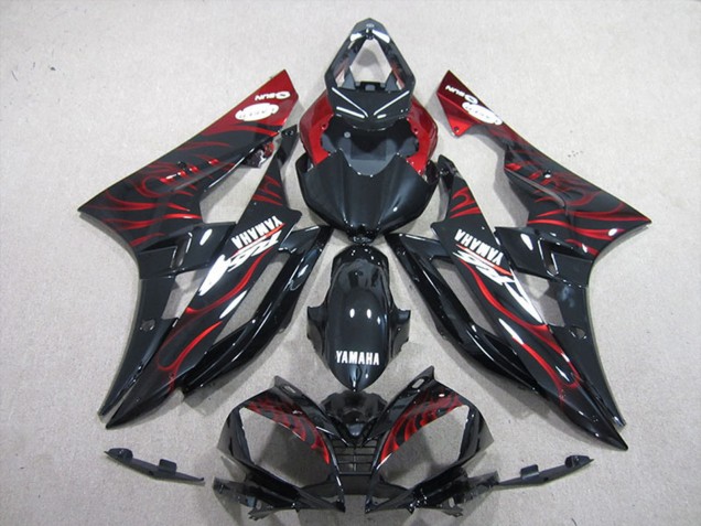 Descuento Carenados Moto Yamaha YZF R6 2006-2007 - Negro Brillante Rojo Llama