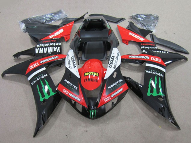 Descuento Carenados Moto Yamaha YZF R1 2002-2003 - Rojo Negro Brillante Blanco Verde Motul Monstruo