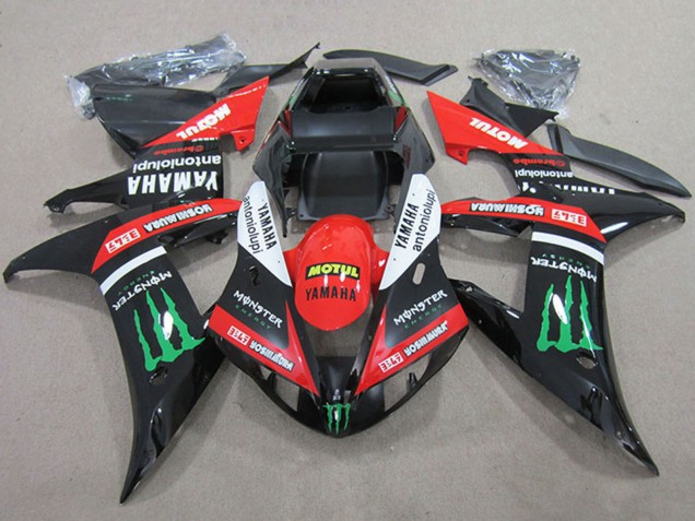 Descuento Carenados Moto Yamaha YZF R1 2004-2006 - Rojo Blanco Negro Brillante Verde Motul Monstruo