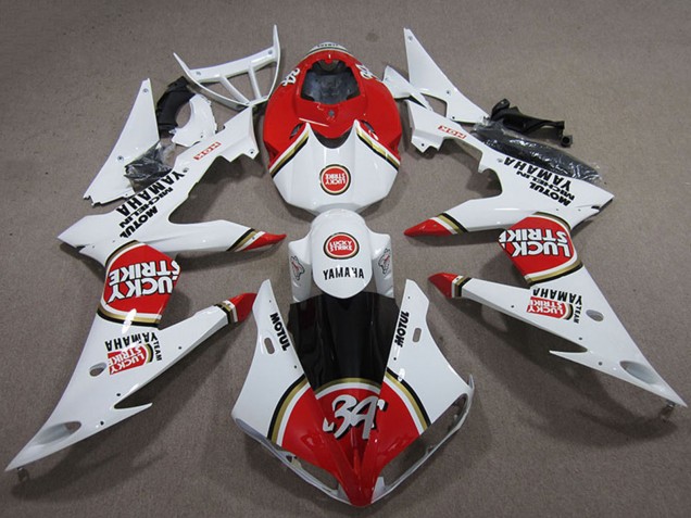 Descuento Carenados Moto Yamaha YZF R1 2004-2006 - Blanco Rojo Lucky Strike
