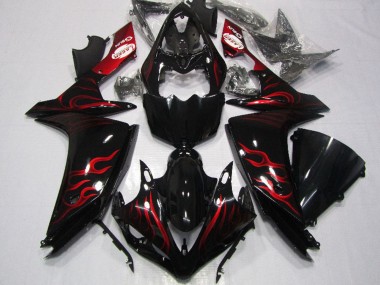 Descuento Carenado Moto Yamaha YZF R1 2007-2008 - Negro Brillante Rojo Llama