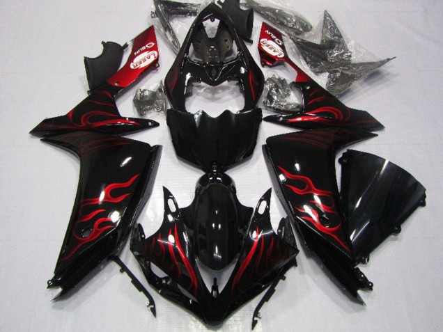 Descuento Carenado Moto Yamaha YZF R1 2007-2008 - Negro Brillante Rojo Llama