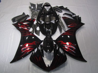 Descuento Carenado Moto Yamaha YZF R1 2009-2011 - Negro Brillante Rojo Llama