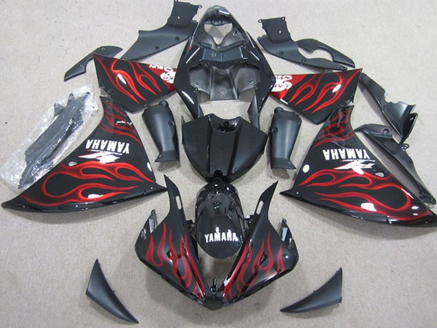 Descuento Carenados Moto Yamaha YZF R1 2009-2011 - Negro Brillante Rojo Llama