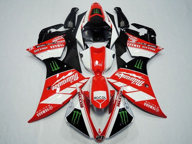 Descuento Carenados Moto Yamaha YZF R1 2012-2014 - Blanco Gris Negro Brillante Verde Monstruo Milwaukee Maxxis Rocol