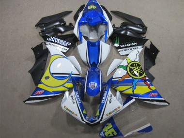 Descuento Carenados Moto Yamaha YZF R1 2012-2014 - Blanco Azul Amarillo Negro Pizzoli Semakin Didepan Monstruo