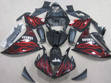 Descuento Carenados Moto Yamaha YZF R1 2012-2014 - Negro Brillante Rojo Llama