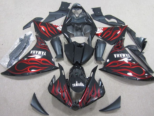 Descuento Carenados Moto Yamaha YZF R1 2012-2014 - Negro Brillante Rojo Llama