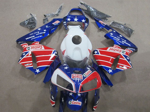 Descuento Carenados Moto Honda CBR600RR 2005-2006 - Blanco Rojo Azul Cycle World Castrol