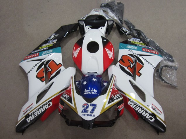 Descuento Carenados Moto Honda CBR1000RR 2004-2005 - Blanco Rojo Azul Negro Brillante 27 Contrainer IT Carrera