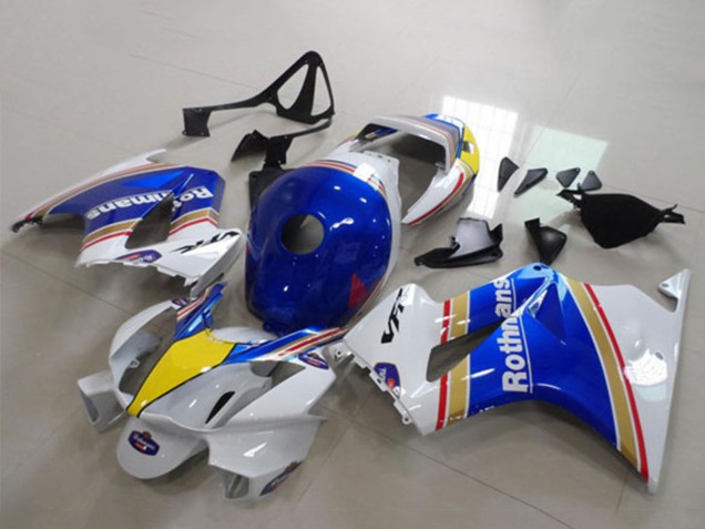 Descuento Carenados Moto Honda VFR 800 2002-2013 - Blanco Azul Amarillo Rothmans
