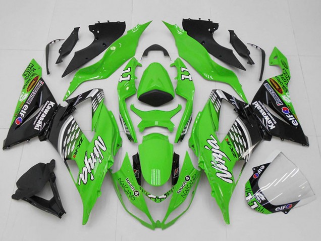 Descuento Carenados Moto Kawasaki ZX6R 2013-2018 - Verde Blanco Plata Negro Elf Touch4 Bridgestone 11