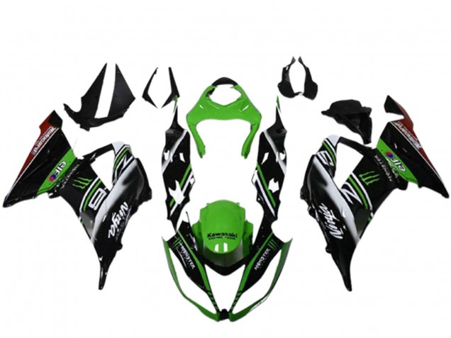 Descuento Carenados Moto Kawasaki ZX6R 2013-2018 - Verde Negro Blanco Elf Monstruo