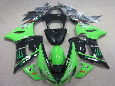 Descuento Carenados Moto Kawasaki ZX6R 2005-2006 - Negro Brillante Verde Elf Touch4 Bridgestone Monstruo
