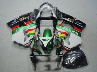 Descuento Carenados Moto Kawasaki ZX6R 2000-2002 - Blanco Verde Rojo Amarillo Negro Estrella EuroBet