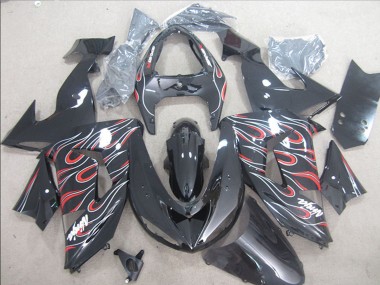 Descuento Carenados Moto Kawasaki ZX10R 2006-2007 - Negro Brillante Rojo Blanco Llama
