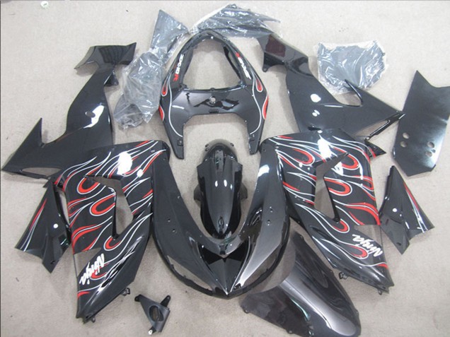 Descuento Carenados Moto Kawasaki ZX10R 2006-2007 - Negro Brillante Rojo Blanco Llama