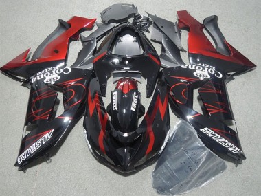 Descuento Carenados Moto Kawasaki ZX10R 2006-2007 - Negro Brillante Rojo Llama Alstare Corona Extra