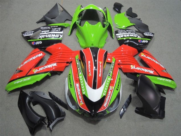 Descuento Carenados Moto Kawasaki ZX14R ZZR1400 2006-2011 - Verde Rojo Blanco Negro Elf Motocard