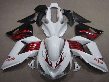 Descuento Carenados Moto Kawasaki ZX14R ZZR1400 2006-2011 - Blanco Rojo Negro