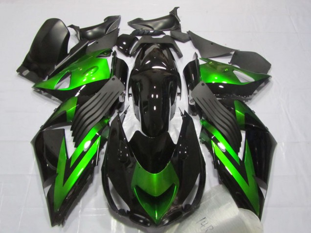 Descuento Carenados Moto Kawasaki ZX14R ZZR1400 2006-2011 - Negro Brillante Verde Raya