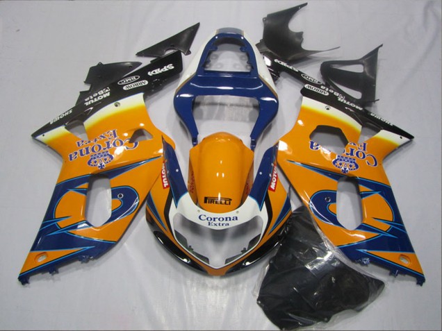 Descuento Carenados Moto Suzuki GSXR 600 2001-2003 - Naranja Azul Negro Corona Extra