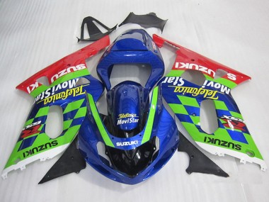 Descuento Carenados Moto Suzuki GSXR 600 2001-2003 - Azul Verde Rojo Telefonica MoviStar