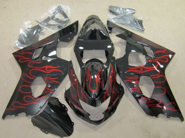 Descuento Carenados Moto Suzuki GSXR 600 2004-2005 - Negro Brillante Rojo Llama
