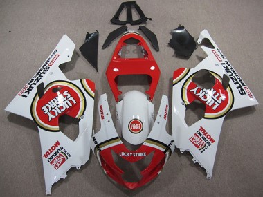 Descuento Carenados Moto Suzuki GSXR 600 2004-2005 - Blanco Rojo Lucky Strike Motul