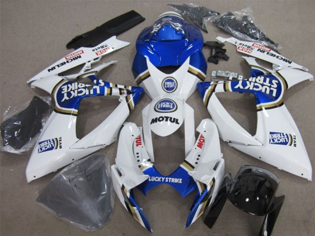Descuento Carenados Moto Suzuki GSXR 600 2006-2007 - Blanco Azul Lucky Strike Motul