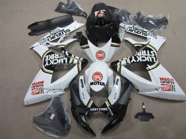 Descuento Carenados Moto Suzuki GSXR 600 2006-2007 - Blanco Negro Rojo Lucky Strike Motul
