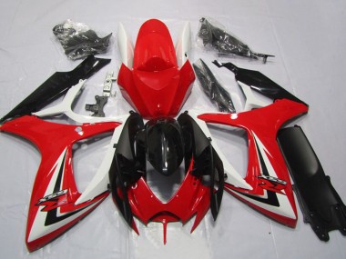 Descuento Carenados Moto Suzuki GSXR 600 2006-2007 - Blanco Rojo Negro Brillante Raya