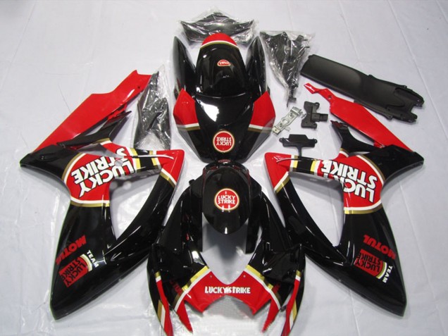 Descuento Carenados Moto Suzuki GSXR 600 2006-2007 - Negro Brillante Rojo Blanco Lucky Strike Motul