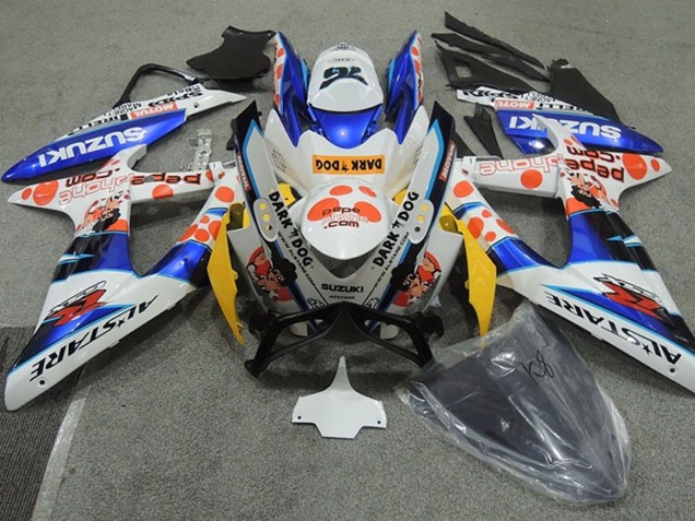 Descuento Carenados Moto Suzuki GSXR 600 2008-2010 - Blanco Azul Naranja Alstare Dark Dog