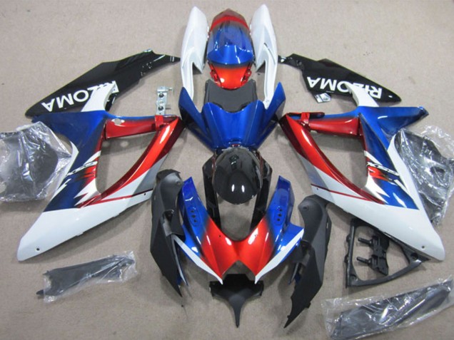 Descuento Carenados Moto Suzuki GSXR 600 2008-2010 - Blanco Rojo Azul Negro Rizoma