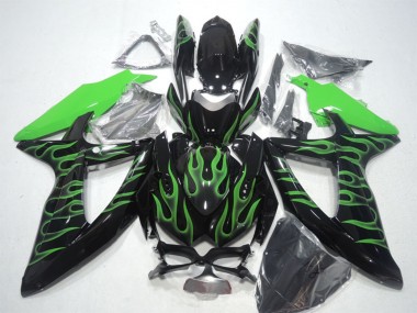 Descuento Carenados Moto Suzuki GSXR 600 2008-2010 - Negro Brillante Verde Llama